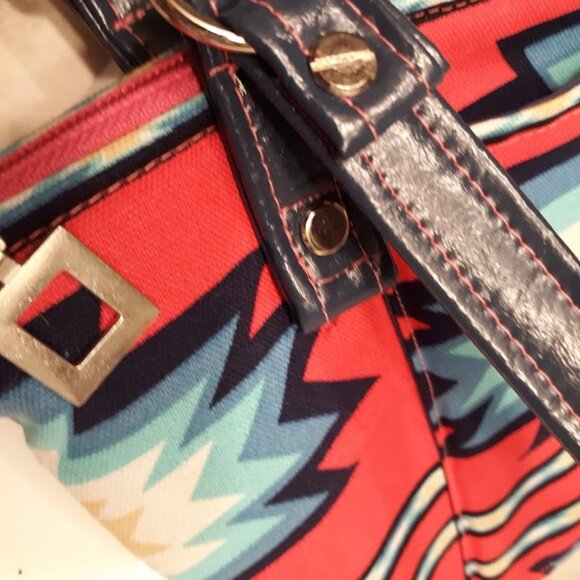 New Southwestern geometric Pink Turquoise Cowgirl Double Handle Satchel Bag Boh - Picture 9 of 10